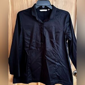 Soft Surroundings Black Cotton Polo Blouse Tunic SZ PM Petite Preppy Minimalist
